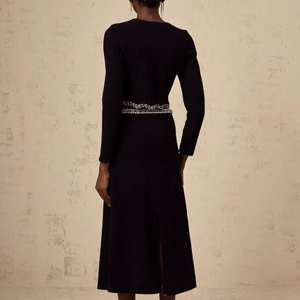 Valeria Black Crystal Embellished Cardigan Skirt Matching Set