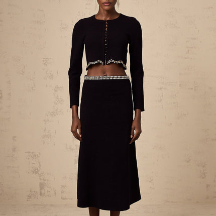 Valeria Black Crystal Embellished Cardigan Skirt Set