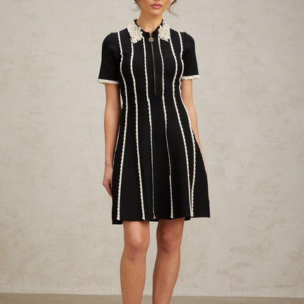 Valeria Black Striped Mini Dress with Ruffle Trim