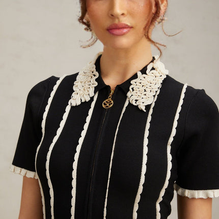 Valeria Black Striped Ruffle Mini Dress