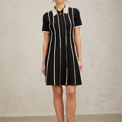 Valeria Black Striped Ruffle Trim Mini Dress
