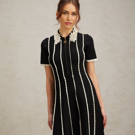 Valeria Black Vertical Stripe Ruffle Mini Dress