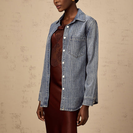 Valeria Blue Rhinestone Embellished Shirt