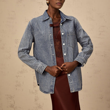 Valeria Blue Rhinestone Embellished Shirt