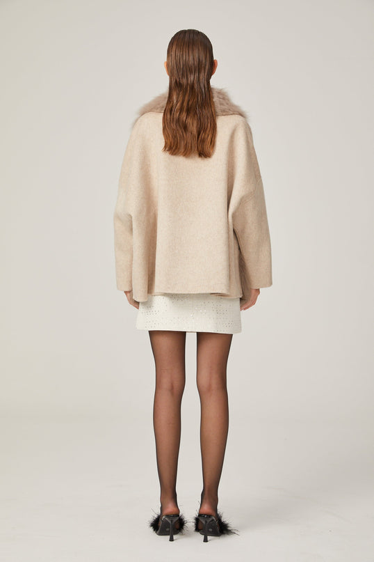 Valeria Oversize Collar Jacket Neutrals Wool Faux-fur Glamour