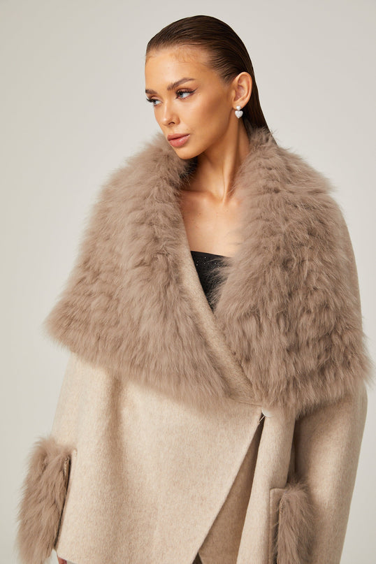 Valeria Oversize Collar Jacket in Neutrals Wool Faux-fur Glamour Practicality Luxury Comfort