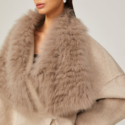 Valeria Wool Oversize Collar Jacket Neutrals Faux-fur Detailing Front Button Fastening Two Front Pockets