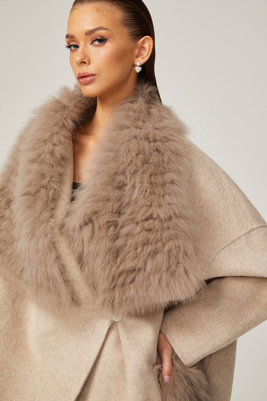 Valeria Wool Oversize Collar Jacket Neutrals Faux-fur Detailing Front Button Fastening Two Front Pockets
