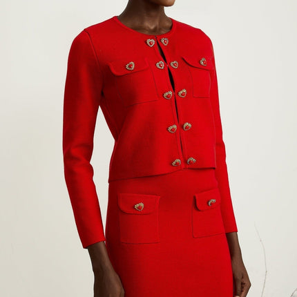 Valeria Red Knitted Cardigan Skirt Matching Set