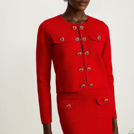 Valeria Red Knitted Matching Set Cardigan and Skirt