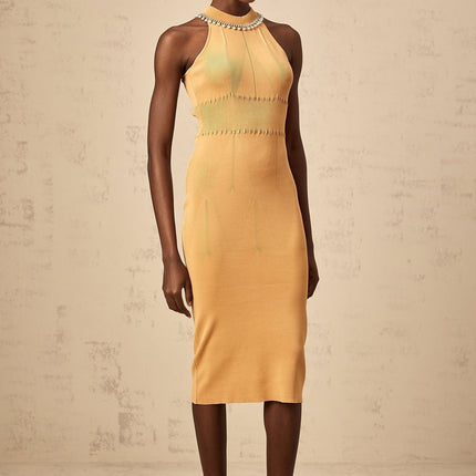 Valeria Sleeveless Midi Dress in Neutrals