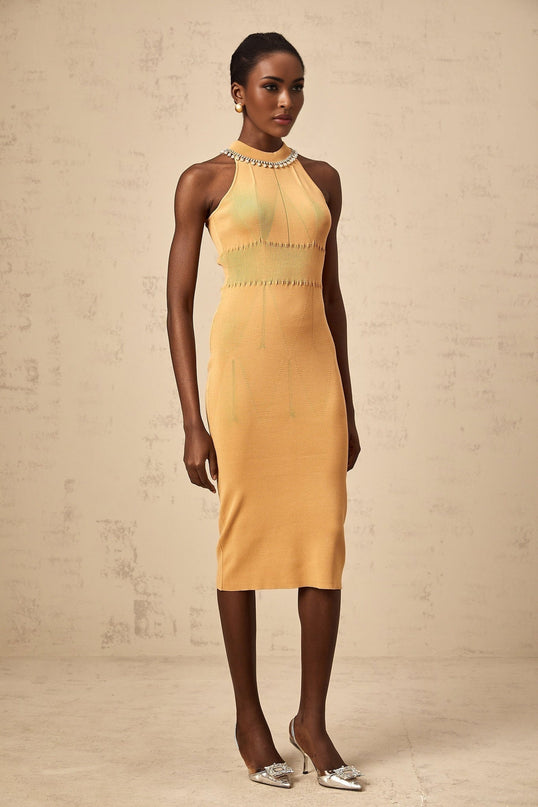 Valeria Sleeveless Midi Dress in Neutrals