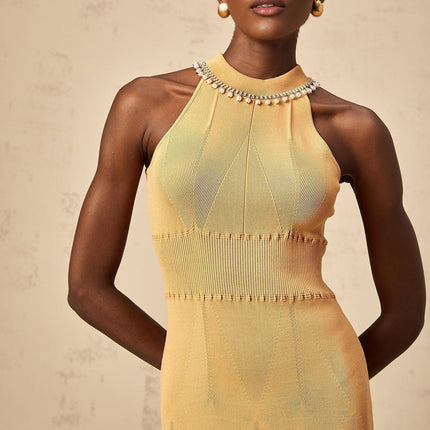 Valeria Sleeveless Midi Dress in Neutrals