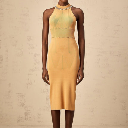 Valeria Sleeveless Midi Dress in Neutrals