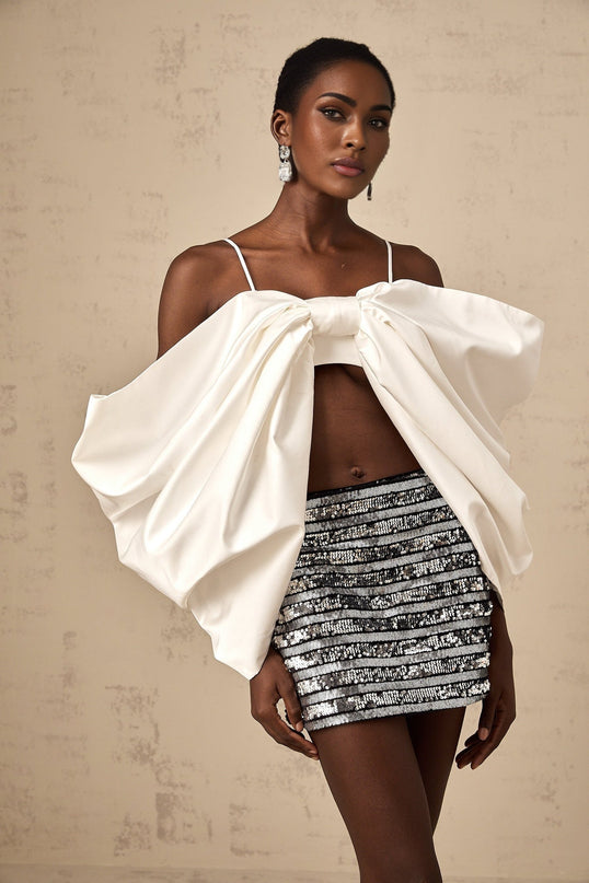 Valeria White Sleeveless Top with Bowknot Detail