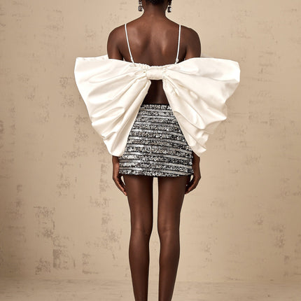 Valeria White Sleeveless Top with Bowknot Detail