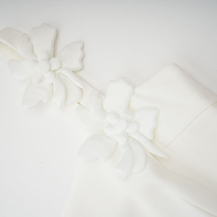 Valeria White Square Neck Midi Dress with Faux Flower Embellishments