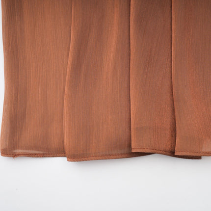 Valeriana Brown Maxi Dress Ribbon Tie-Neck Dolman Sleeves Satin Pleated Draping Button Fastening Luxury Terylene Fiber