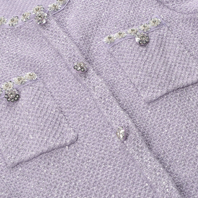 Valeriana Purple Mini Dress with Sequin and Crystal Embellishments