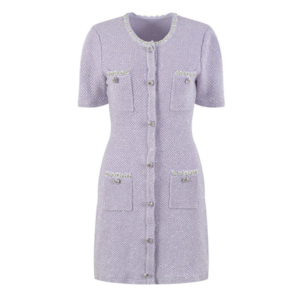 Valeriana Purple Mini Dress with Sequin and Crystal Embellishments
