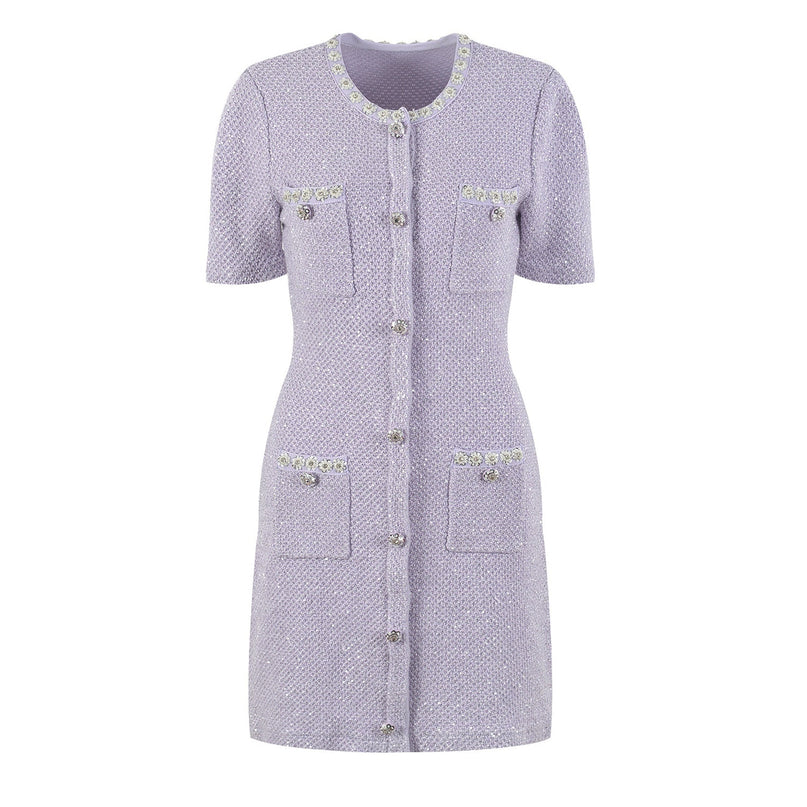 Valeriana Purple Mini Dress with Sequin and Crystal Embellishments