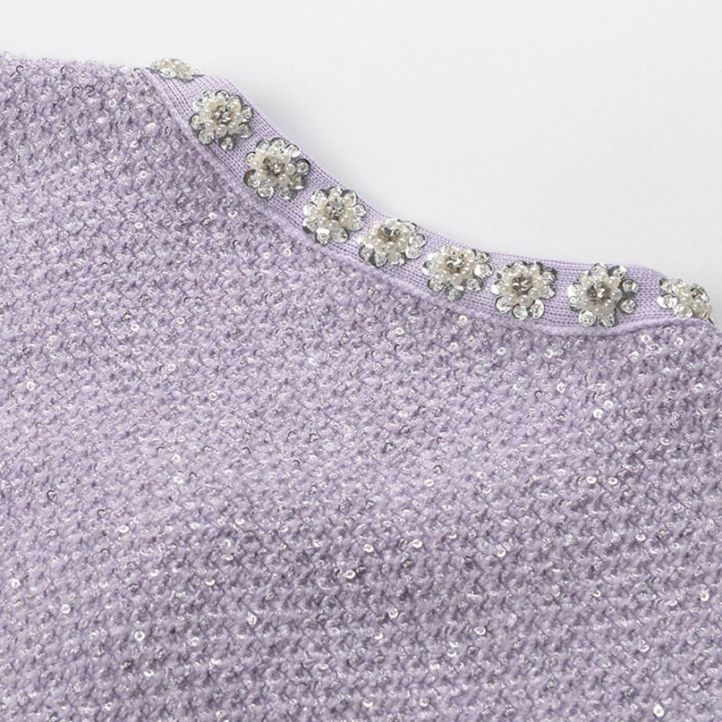 Valeriana Purple Mini Dress with Sequin and Crystal Embellishments
