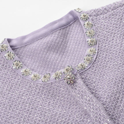 Valeriana Purple Mini Dress with Sequin and Crystal Embellishments