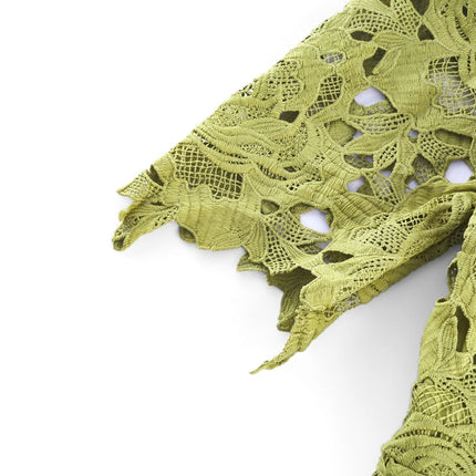 Valérie Green Embroidered A-line Mini Dress Cutout Details