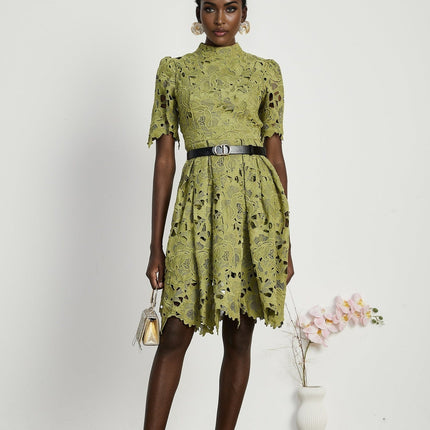 Valérie Green Embroidered A-line Mini Dress With Cutout Details