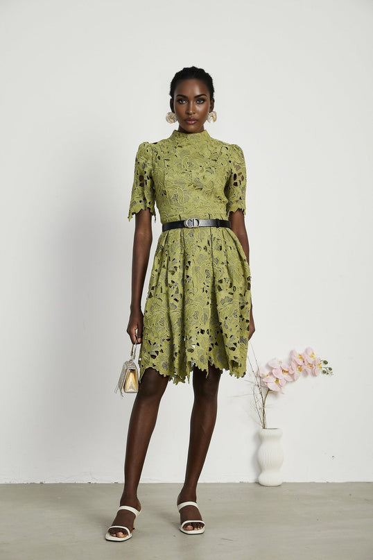 Valérie Green Embroidered A-line Mini Dress With Cutout Details