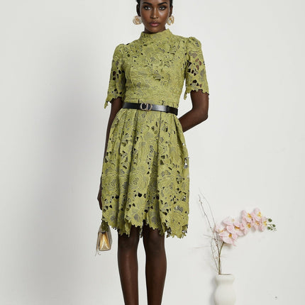 Valérie Green Embroidered A-line Mini Dress With Cutout Details