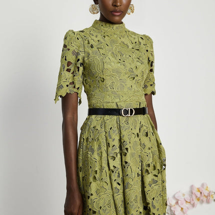 Valérie Green Embroidered A-line Mini Dress With Cutout Details