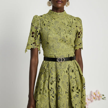 Valérie Green Embroidered A-line Mini Dress With Cutout Details