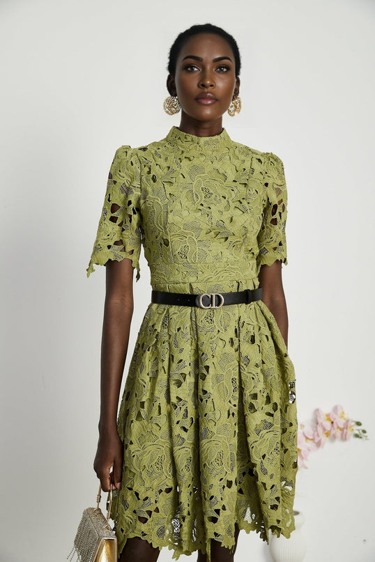 Valérie Green Embroidered A-line Mini Dress With Cutout Details