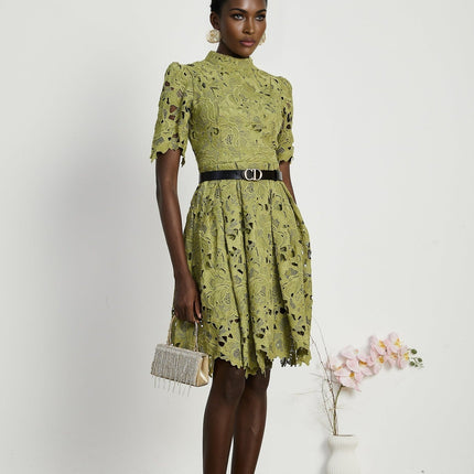 Valérie Green Embroidered A-line Mini Dress With Cutout Details