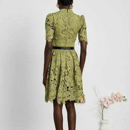 Valérie Green Embroidered A-line Mini Dress With Cutout Details