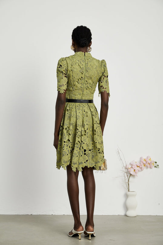 Valérie Green Embroidered A-line Mini Dress With Cutout Details