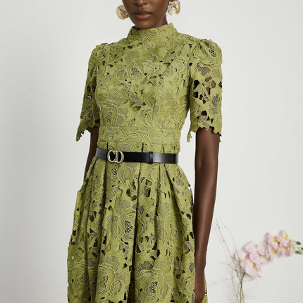 Valérie Green Embroidered A-line Mini Dress With Cutout Details
