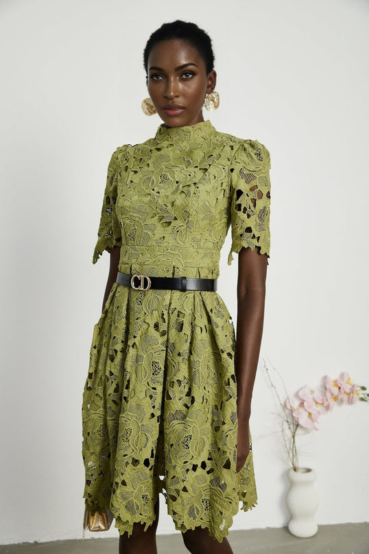 Valérie Green Embroidered A-line Mini Dress With Cutout Details