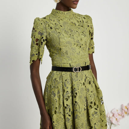 Valérie Green Embroidered A-line Mini Dress With Cutout Details