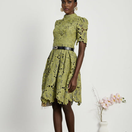 Valérie Green Embroidered A-line Mini Dress With Cutout Details