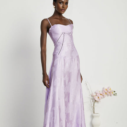 Valerie Purple Seraphina Jacquard Maxi Dress Spaghetti Strap Low Cut Sleeveless Dress