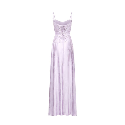 Valerie Purple Seraphina Jacquard Maxi Dress Sleeveless Spaghetti Strap Low-cut Neckline Side Zip Fastening Rear Tie Fastening Maxi Length Design