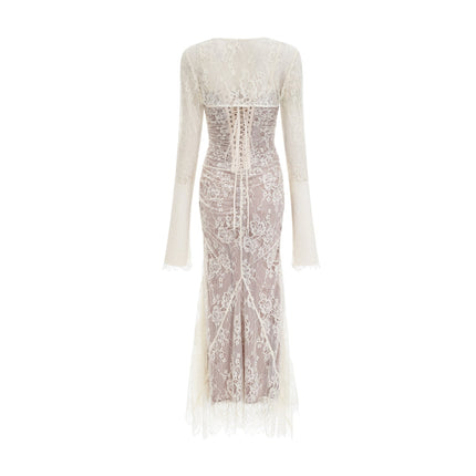 Valérie white floral lace mesh maxi dress