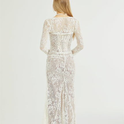 Valérie white floral lace mesh maxi dress