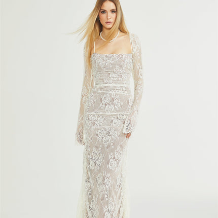 Valérie white floral lace mesh maxi dress