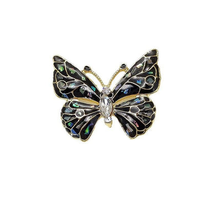 Van Hoef black butterfly brooch with gold-tone finish and rhinestones detail