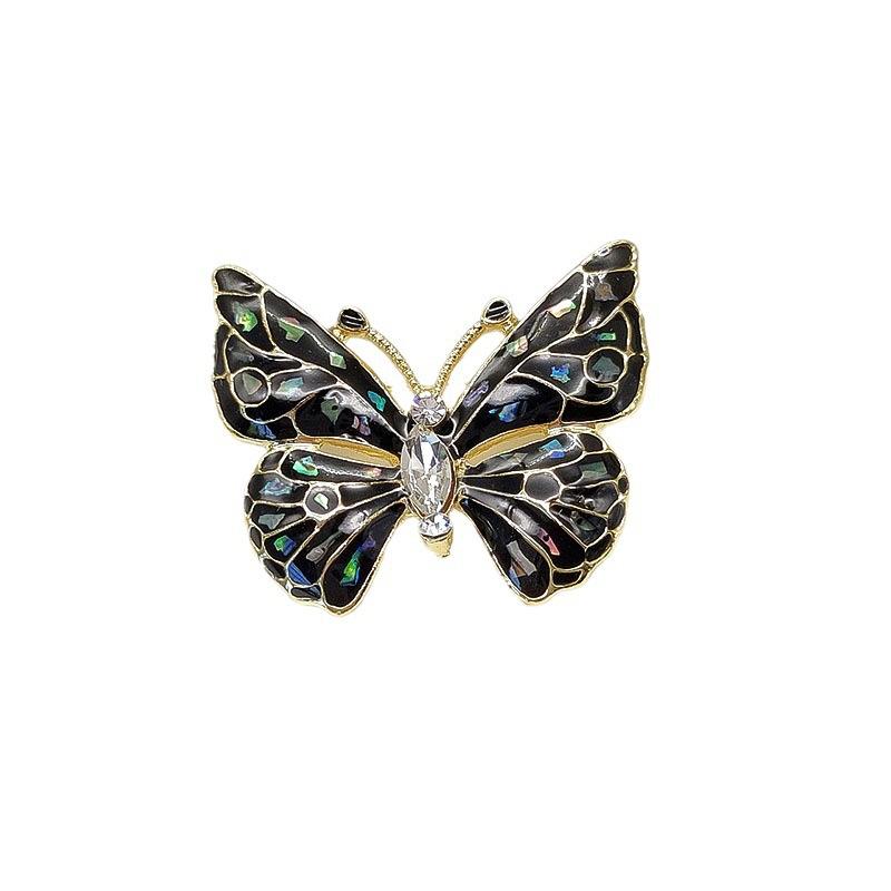 Van Hoef black butterfly brooch with gold-tone finish and rhinestones detail