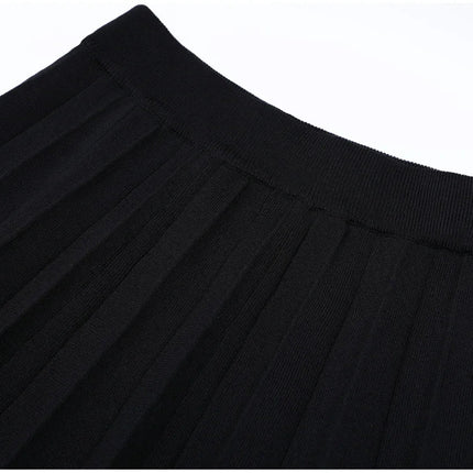 Van Hoef Black Contrast-Collar Cardigan Top and Pleated Maxi Skirt Set