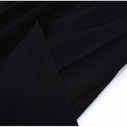 Van Hoef Black Contrast-Collar Cardigan Top and Pleated Maxi Skirt Set
